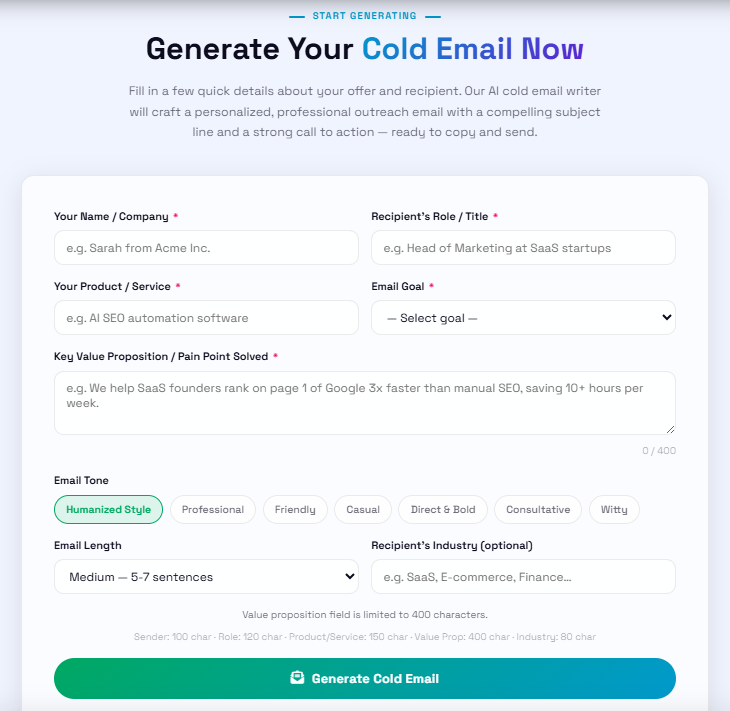 Generate cold email now